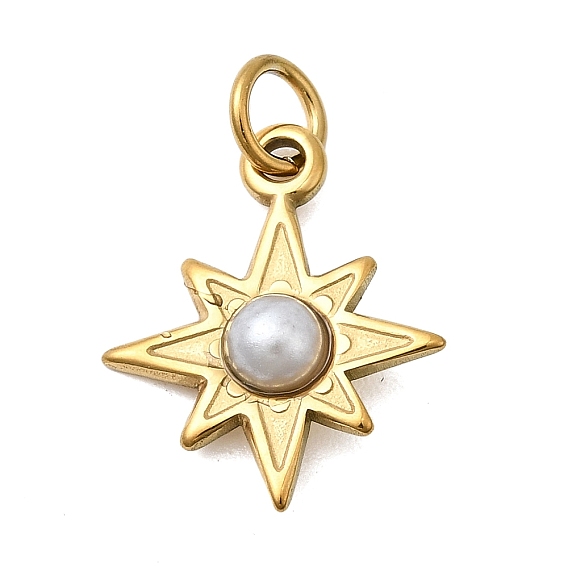 304 подвески из нержавеющей стали с имитацией жемчуга из АБС-пластика, звезда очарование, ионное покрытие (ip), с целью перехода в кольце