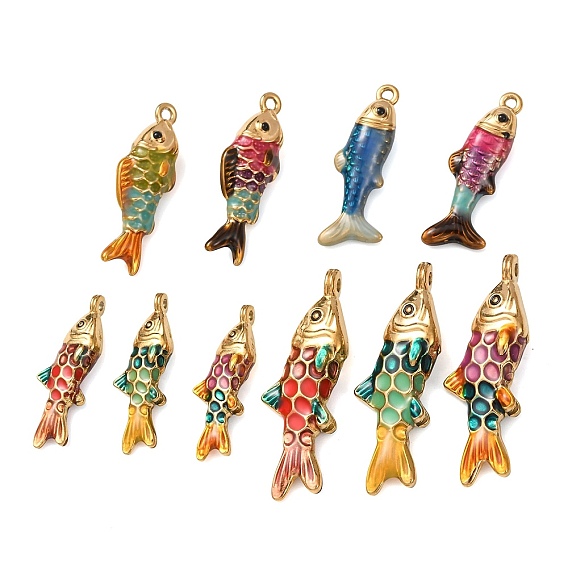 304 подвески из нержавеющей стали, с эмалью, рыбы прелести, реальный 18 k позолоченный, ионное покрытие (ip)