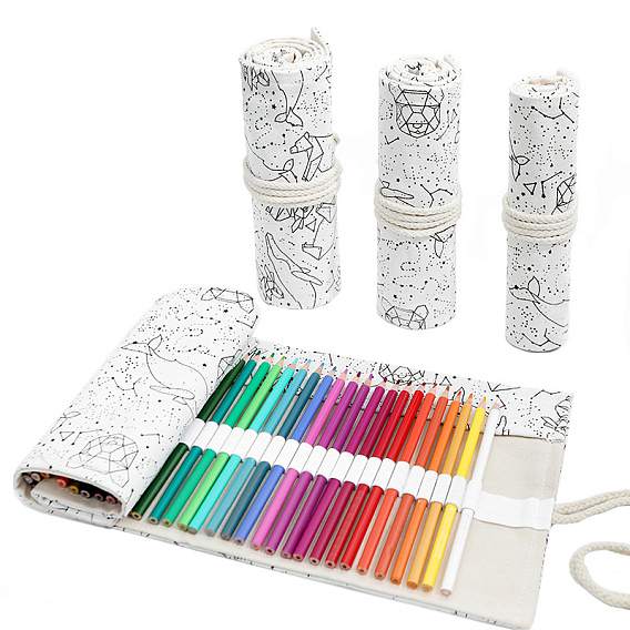 Pattern Handmade Canvas Pencil Roll Wrap, Roll Up Pencil Case for Coloring Pencil Holder