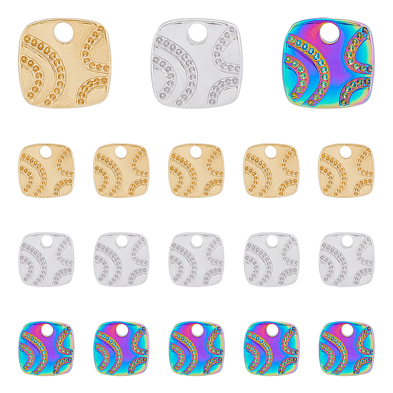 18 шт. 3 цвета 304 подвески из нержавеющей стали со стразами, квадратный