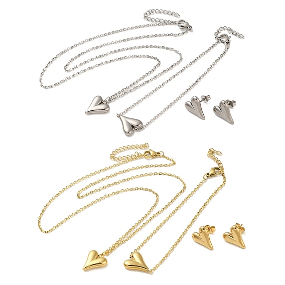 Сердце 304 комплекты ожерелий, браслетов и серег с подвесками из нержавеющей стали для женщин