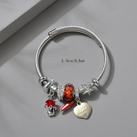 Регулируемые европейские браслеты из нержавеющей стали, браслеты с подвесками для женщин, со сплавом, стразами и смолой