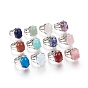 Adjustable Natural & Synthetic Gemstone Finger Rings, with Platinum Brass Findings, Oval