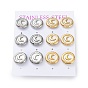 6 Pair 2 Color Crescent Moon Natural Shell Stud Earrings, 304 Stainless Steel Earrings