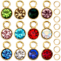 24 шт. 12 цвета стеклянные подвески со стразами, очарование камня, с 201 фурнитурой из нержавеющей стали, плоско-круглые, с 50 шт. 304 соединительными кольцами из нержавеющей стали