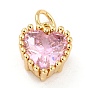 Real 18K Gold Plated Brass Inlaid Cubic Zirconia Charms, with Jump Ring, Long-Lasting Plated, Heart
