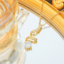 Спиральная форма 304 ожерелья с подвесками из нержавеющей стали с микропаве из прозрачного кубического циркония