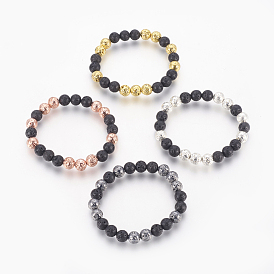 Стрейч-браслет из натурального вулканического камня, с гальваническими бусинами из вулканического камня, круглые