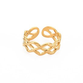 304 Stainless Steel Rhombus Hollow Open Cuff Ring for Women
