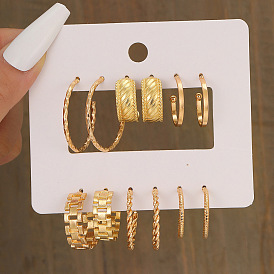 6-Piece Set of Creative and Minimalist C-shaped Chain Hollow Earrings - Metal