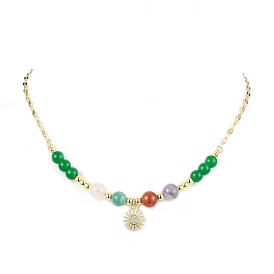 Natural & Dyed Malaysia Jade Beaded Necklaces for Women, Brass Micro Pave Cubic Zirconia Pendant Necklaces