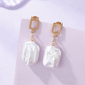 Прямоугольные серьги-гвоздики с натуральным барочным жемчугом кеши., С 304 результатами из нержавеющей стали