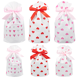 BENECREAT 54Pcs Plastc Storage Bags, with Drawstring Ribbon, Rectangle with Heart Pattern, for Gift Packaging