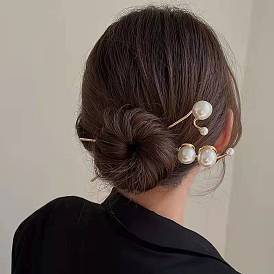Modern Minimalist Hairpin for Daily Use with Pearl Ball and Alloy Material