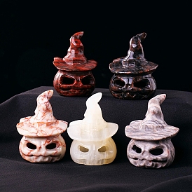 Натуральный драгоценный камень, вырезанный из черепа, тыква со шляпой, фигурки, для украшения рабочего стола домашнего офиса