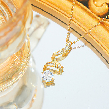 Спиральная форма 304 ожерелья с подвесками из нержавеющей стали с микропаве из прозрачного кубического циркония