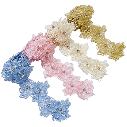 4 лента из органзы с цветочным узором, аксессуары для одежды, со стразами и бусинами из искусственного жемчуга