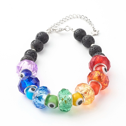 Bracelets de perles de mauvais œil faits à la main, avec verre à facettes et perles de lave naturelles
