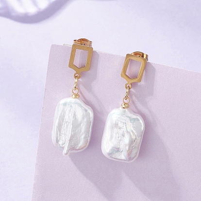 Прямоугольные серьги-гвоздики с натуральным барочным жемчугом кеши., С 304 результатами из нержавеющей стали