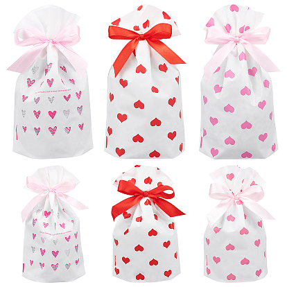 54 Stück Aufbewahrungsbeutel aus Kunststoff, mit Zugband, Rechteck mit Herz-Muster, für Geschenk-Verpackung