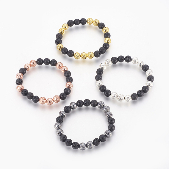 Стрейч-браслет из натурального вулканического камня, с гальваническими бусинами из вулканического камня, круглые