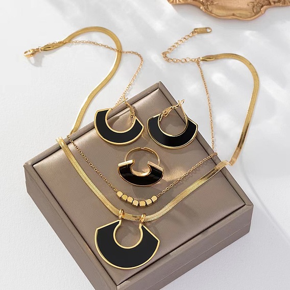 304 комплекты из ожерелий, серег-колец и колец из нержавеющей стали и акрила, вентилятор