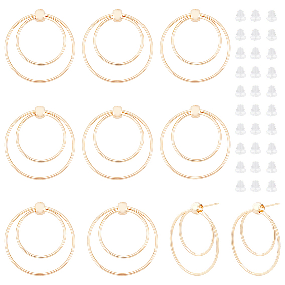 10шт. латунные серьги-гвоздики с двойным кольцом для женщин, с 30 пластиковыми ушными гайками