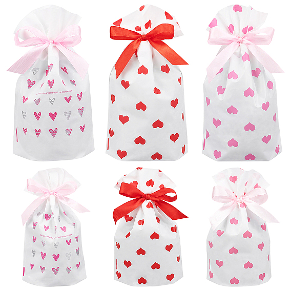 54 Stück Aufbewahrungsbeutel aus Kunststoff, mit Zugband, Rechteck mit Herz-Muster, für Geschenk-Verpackung