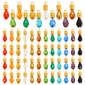 72Pcs 12 Colors Glass Pendants, Teardrop Charms, with Iron Rings