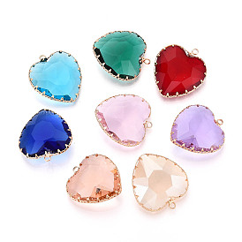 Прозрачные стеклянные подвески, сердце, с латунной кромкой, граненые