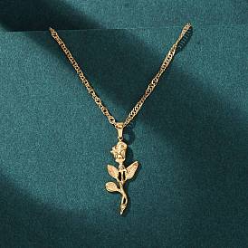 304 Женские ожерелья с подвесками в виде роз из нержавеющей стали, ионное покрытие (ip)