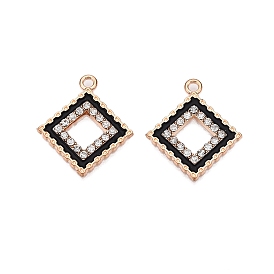 Alloy Enamel Pendants, with Crystal Rhinestone, Cadmium Free & Lead Free, Light Gold, Rhombus Charms