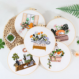 Flower DIY Embroidery Kits, Including Printed Fabric, Embroidery Thread & Needles, Embroidery Hoop