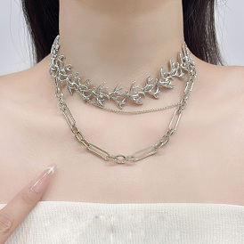 Alloy Branch Link Chain Double Layer Necklaces for Women