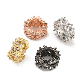 Rack Plating Brass Micro Pave Clear Cubic Zirconia Beads, Lead Free & Cadmium Free, Long-Lasting Plated