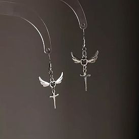 Alloy Dangle Earrings for Women, Heart Wing & Cross