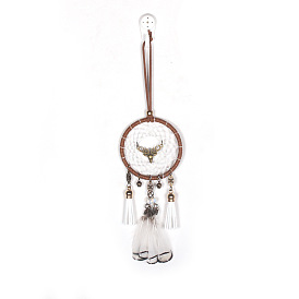 Retro Iron Pendant Hanging Decoration, Woven Net/Web with Feather, for Home, Car Interior Ornaments, Deer