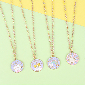 Cute Cartoon Cat and Dog Sun Pendant Necklace - Fashionable Sweet Jewelry