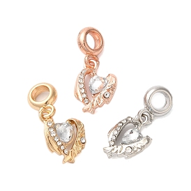 Rack Plating Alloy Crystal Rhinestone European Dangle Charms, Large Hole Wing Heart Pendants, Cadmium Free & Nickel Free & Lead Free