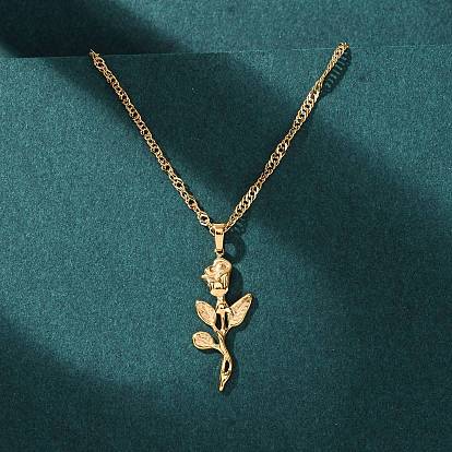 304 Женские ожерелья с подвесками в виде роз из нержавеющей стали, ионное покрытие (ip)