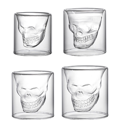 Halloween High Borosilicate Glass Skull Head Cup, Column Double Wall Mug, for Coffe, Tea, Wine Home Decorations Birthday Gift