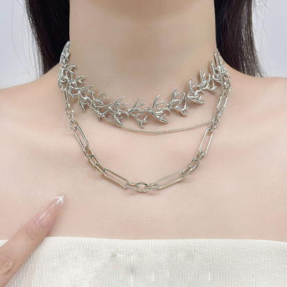 Alloy Branch Link Chain Double Layer Necklaces for Women