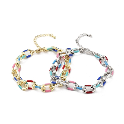 Латунные кабельные цепи браслеты, с разноцветной эмалью,