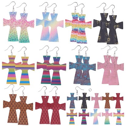 DIY Earring Making, with PU Leather Big Pendants, Brass Earring Hooks and Iron Jump Rings, Cross