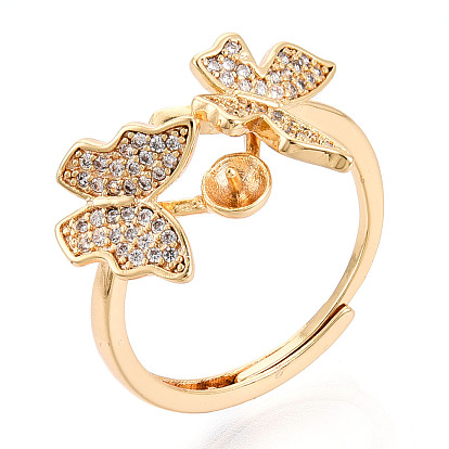 Бабочка латунная микропаве прозрачный кубический цирконий чашка колец закрепки, регулируемые настройки колец для полупросверленных бусин