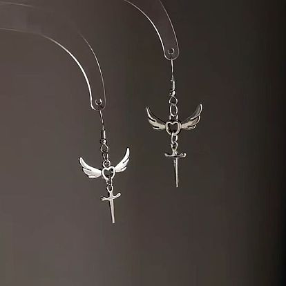 Alloy Dangle Earrings for Women, Heart Wing & Cross