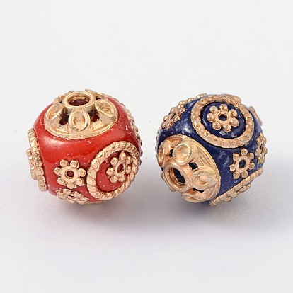 Perles Indonésiennes manuelles, avec des noyaux en alliage, ronde, 14~15x15mm, Trou: 2mm