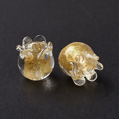 Handmade Gold Foil Lampwork Glass Beads, Tulip