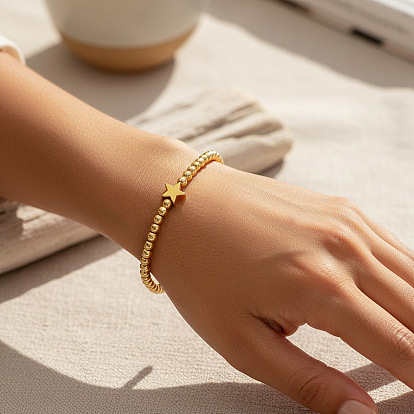 Минималистичные эластичные браслеты из латуни в форме звезды и круглой бусин для женщин.