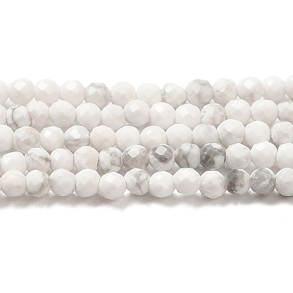 Natural Howlite Beads Strands, Round, Faceted, Grade AA